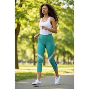 NOLI women's Leggings High Waist Athletic Gym green with mesh panel Medium